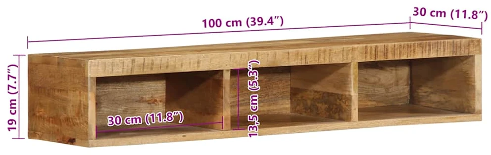Sieninė televizoriaus spintelė, 100x30x19cm, mango mediena
