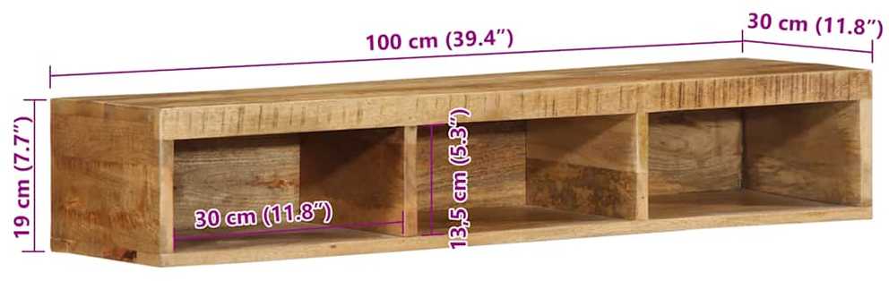 Sieninė televizoriaus spintelė, 100x30x19cm, mango mediena