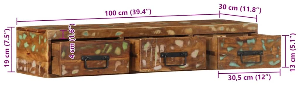 Sieninė televizoriaus spintelė, 100x30x19cm, perdirbta mediena