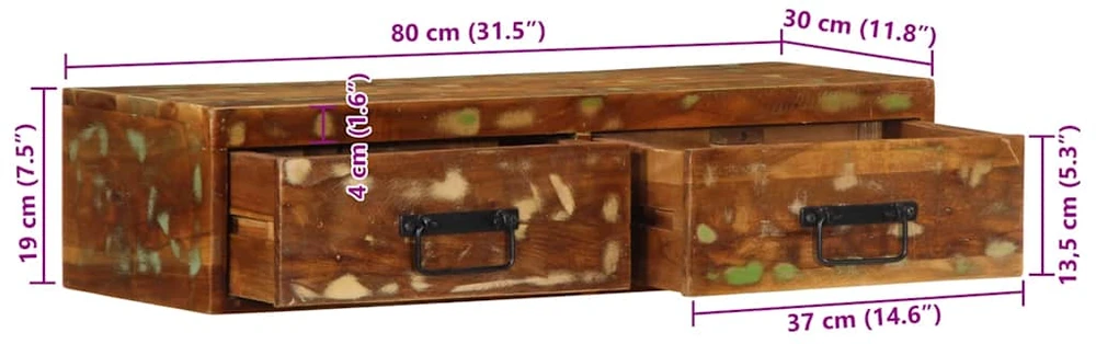Sieninė televizoriaus spintelė, 80x30x19cm, perdirbta mediena