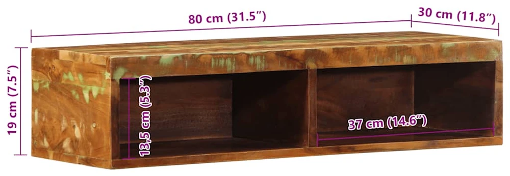 Sieninė televizoriaus spintelė, 80x30x19cm, perdirbta mediena