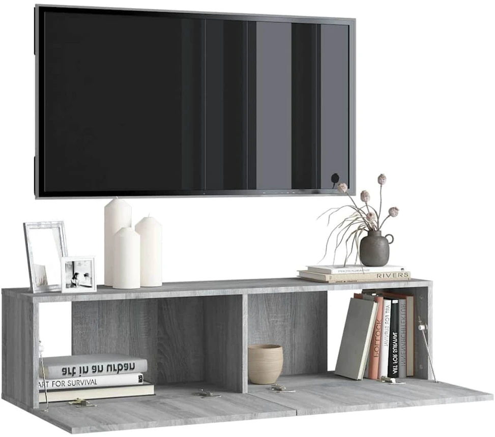 TV staliukas Sieninė televizoriaus spintelė, pilka, 120x30x30 cm, mediena