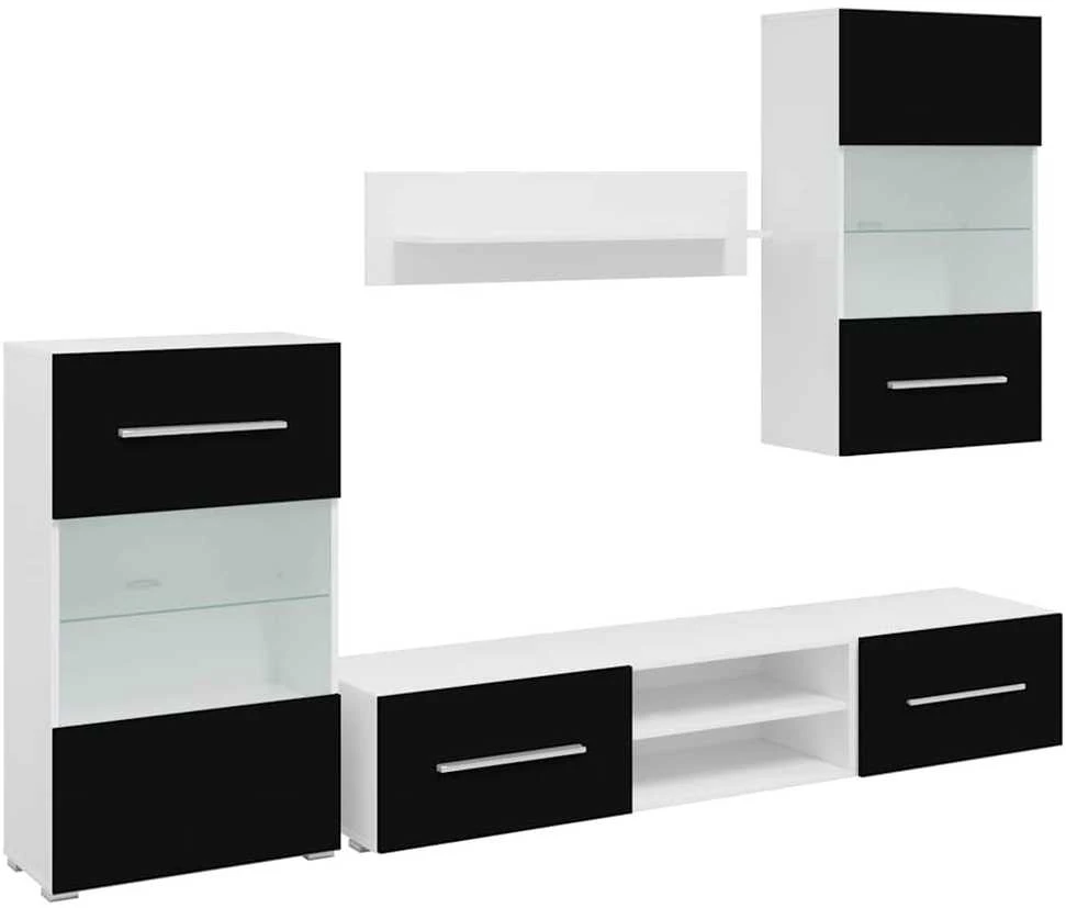 TV staliukas Sieninė televizoriaus spintelė su LED apšvietimu, 5d., juoda