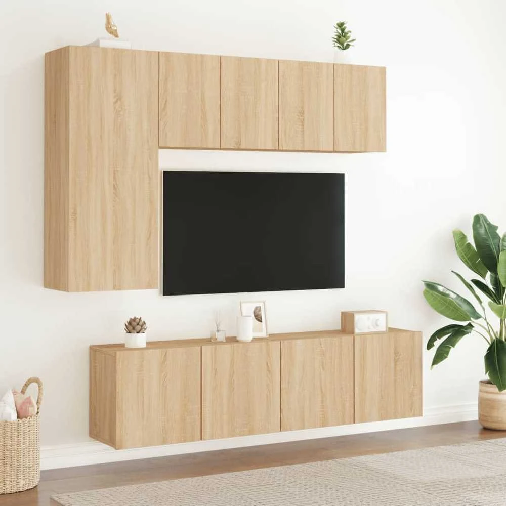TV staliukas Sieninė TV sekcija, 5 dalių, ąžuolo spalvos, apdirbta mediena