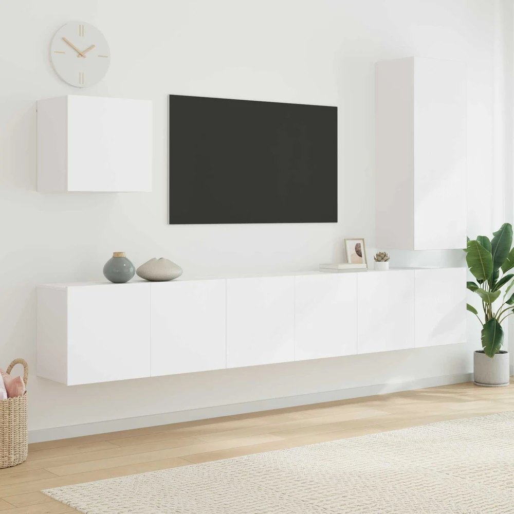 TV staliukas Sieninė TV sekcija, 5 dalių, baltos spalvos, apdirbta mediena