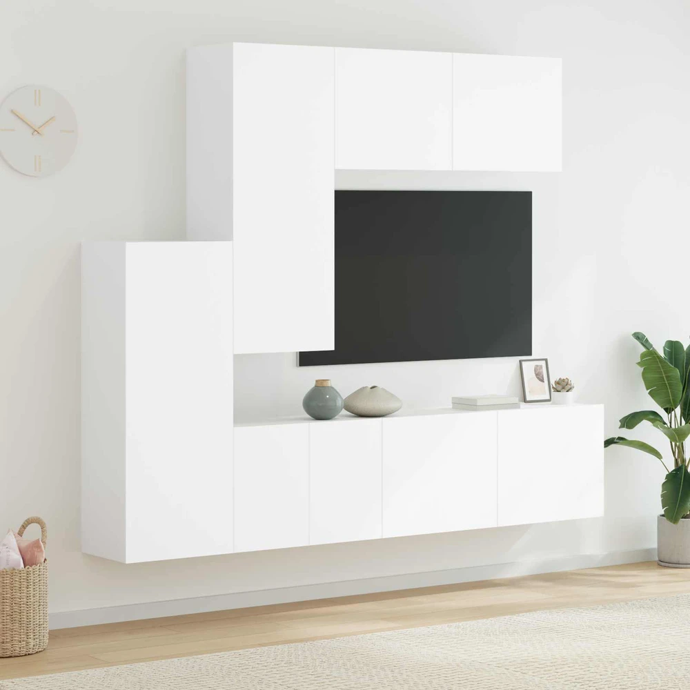 TV staliukas Sieninė TV sekcija, 5 dalių, baltos spalvos, apdirbta mediena