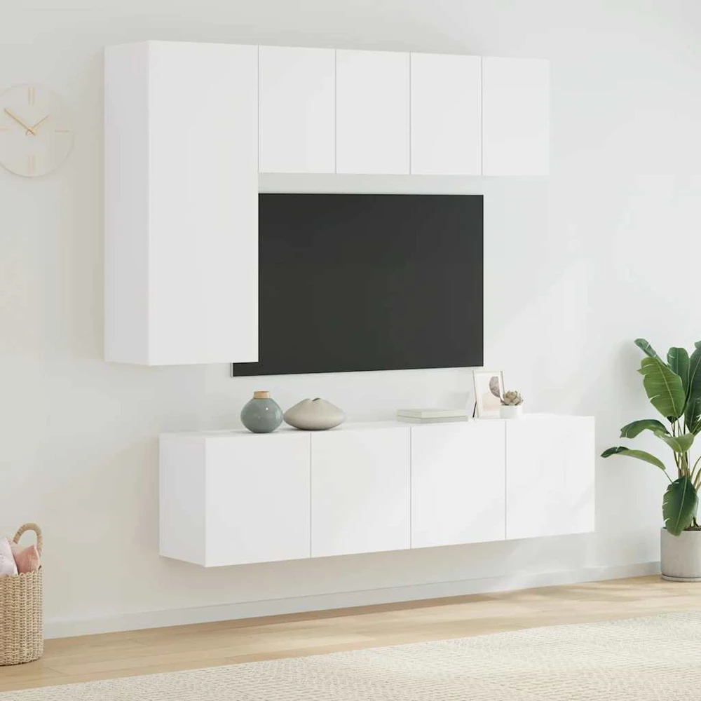 TV staliukas Sieninė TV sekcija, 5 dalių, baltos spalvos, apdirbta mediena