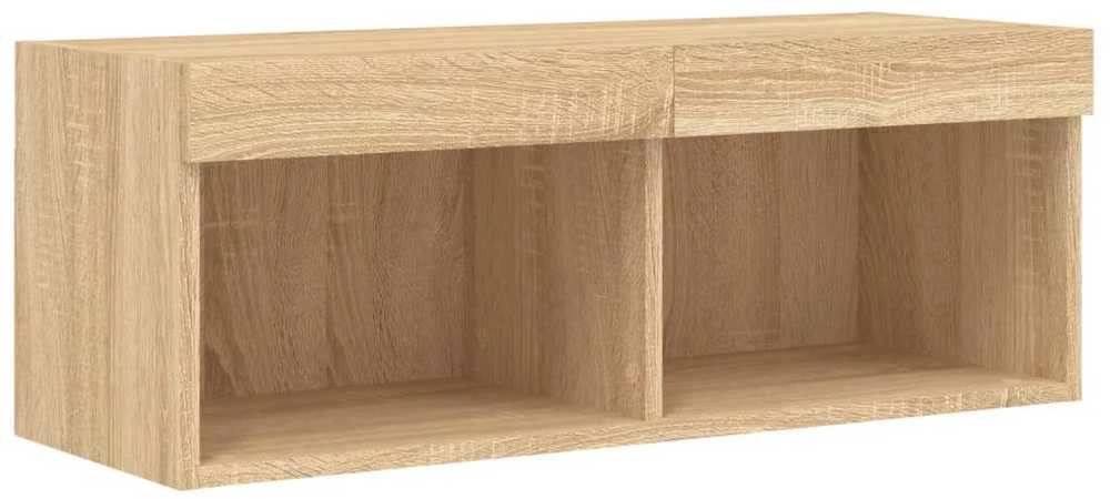 TV staliukas Sieninė TV sekcija su LED, 4 dalių, ąžuolo, apdirbta mediena