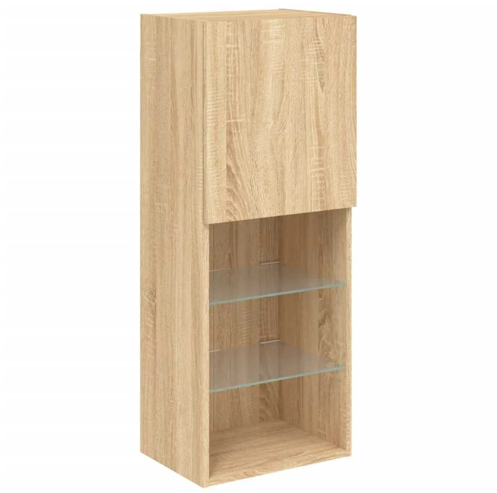 TV staliukas Sieninė TV sekcija su LED, 4 dalių, ąžuolo, apdirbta mediena