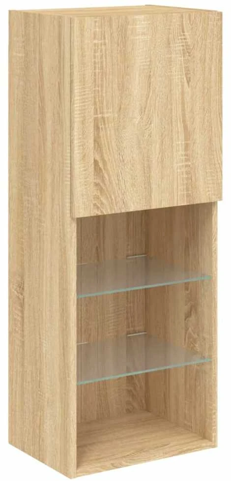 TV staliukas Sieninė TV sekcija su LED, 4 dalių, ąžuolo, apdirbta mediena