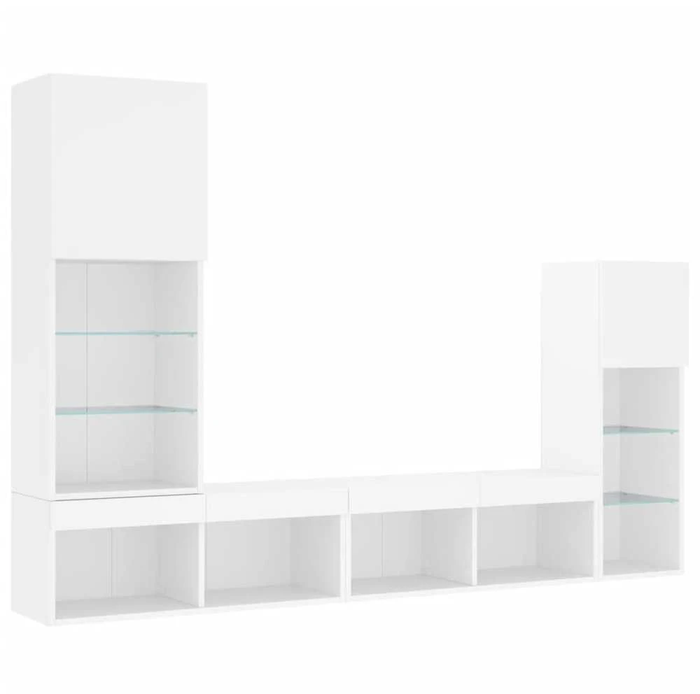 TV staliukas Sieninė TV sekcija su LED, 4 dalių, balta, apdirbta mediena