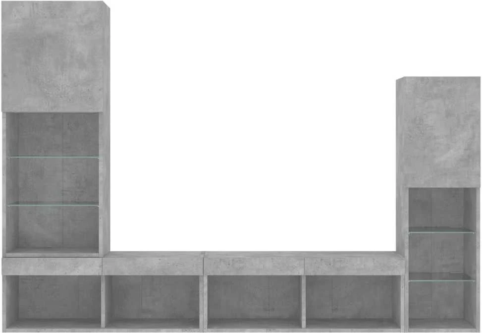 TV staliukas Sieninė TV sekcija su LED, 4 dalių, betono, apdirbta mediena