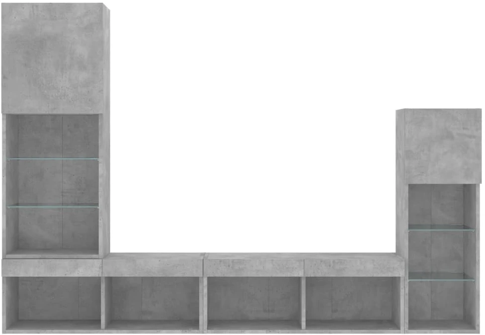 TV staliukas Sieninė TV sekcija su LED, 4 dalių, betono, apdirbta mediena