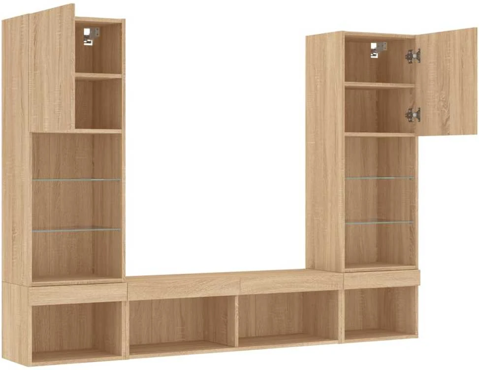 TV staliukas Sieninė TV sekcija su LED, 5 dalių, ąžuolo, apdirbta mediena