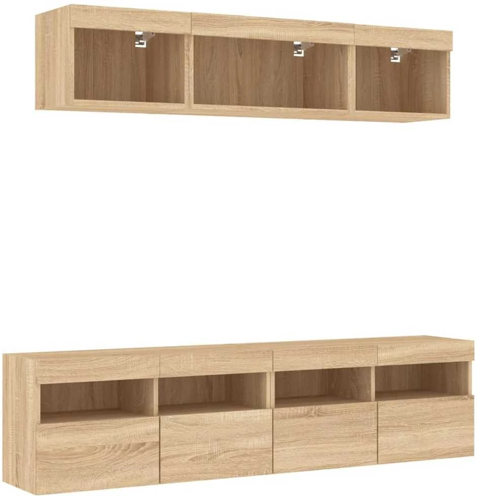 TV staliukas Sieninė TV sekcija su LED, 5 dalių, ąžuolo, apdirbta mediena