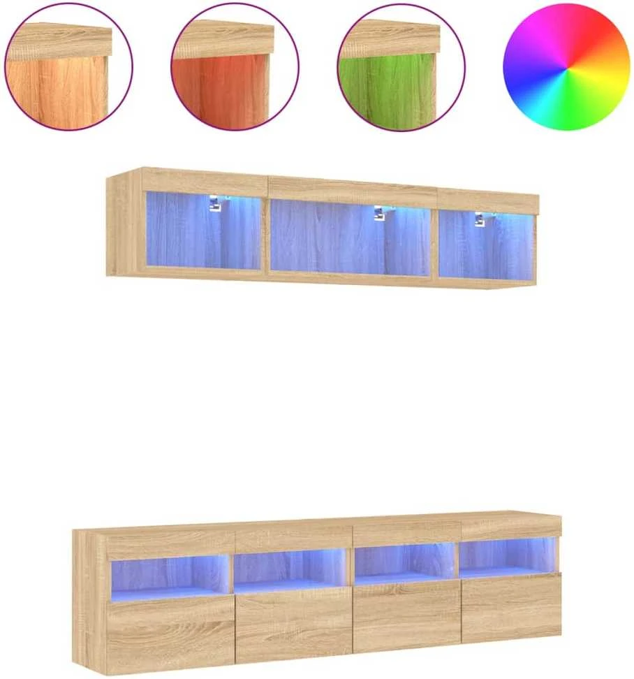TV staliukas Sieninė TV sekcija su LED, 5 dalių, ąžuolo, apdirbta mediena