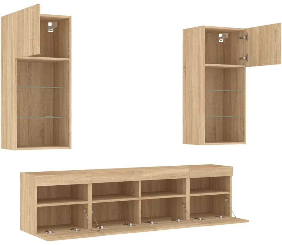 TV staliukas Sieninė TV sekcija su LED, 5 dalių, ąžuolo, apdirbta mediena