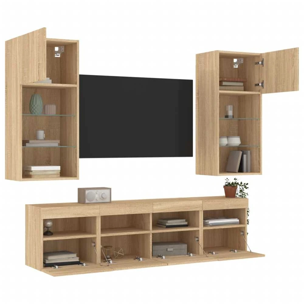 TV staliukas Sieninė TV sekcija su LED, 5 dalių, ąžuolo, apdirbta mediena