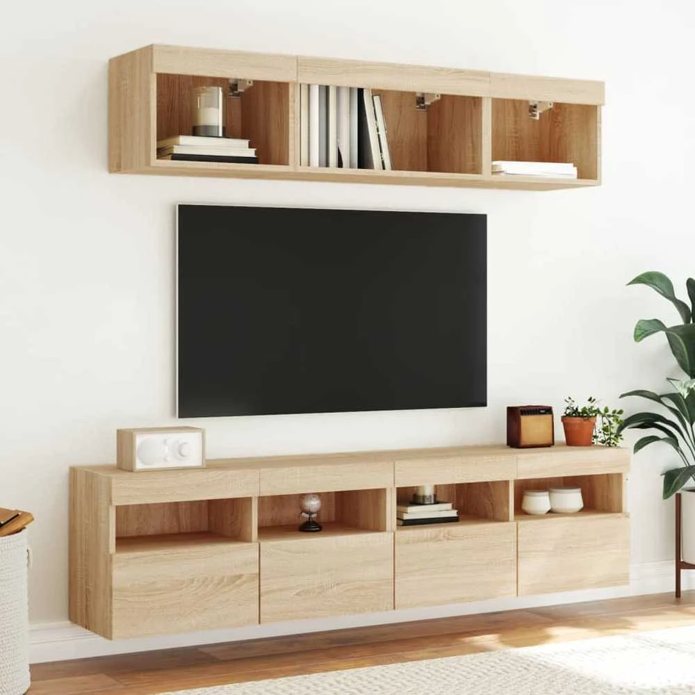 TV staliukas Sieninė TV sekcija su LED, 5 dalių, ąžuolo, apdirbta mediena