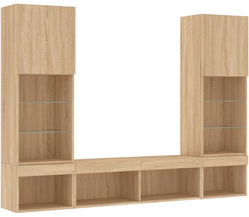 TV staliukas Sieninė TV sekcija su LED, 5 dalių, ąžuolo, apdirbta mediena