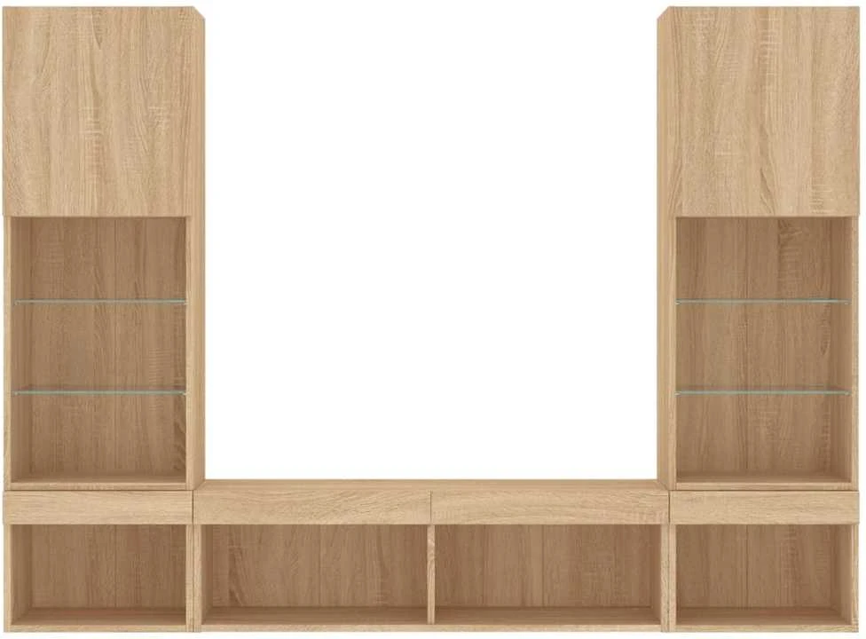 TV staliukas Sieninė TV sekcija su LED, 5 dalių, ąžuolo, apdirbta mediena