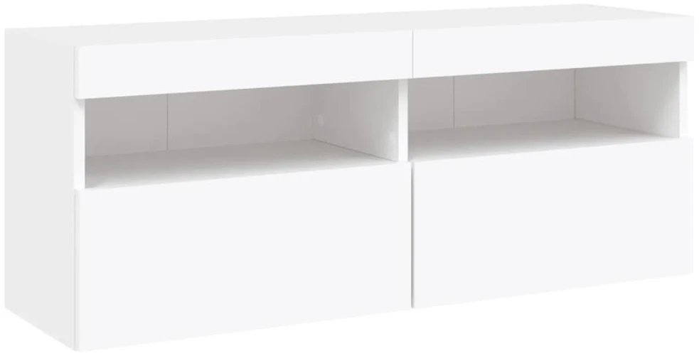 TV staliukas Sieninė TV sekcija su LED, 5 dalių, balta, apdirbta mediena