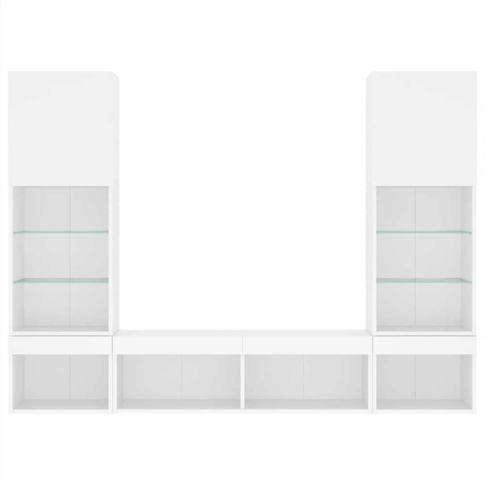 TV staliukas Sieninė TV sekcija su LED, 5 dalių, balta, apdirbta mediena