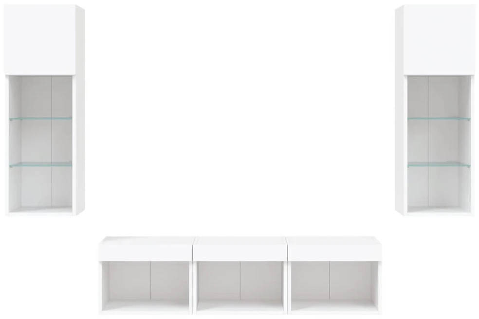 TV staliukas Sieninė TV sekcija su LED, 5 dalių, balta, apdirbta mediena