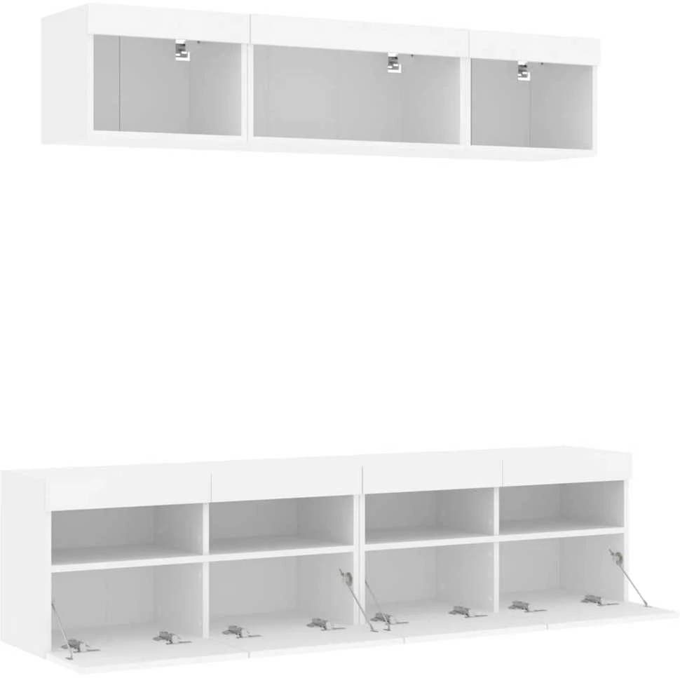 TV staliukas Sieninė TV sekcija su LED, 5 dalių, balta, apdirbta mediena