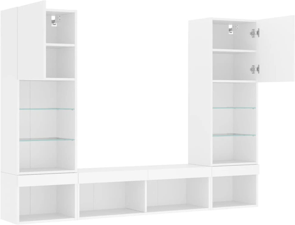 TV staliukas Sieninė TV sekcija su LED, 5 dalių, balta, apdirbta mediena