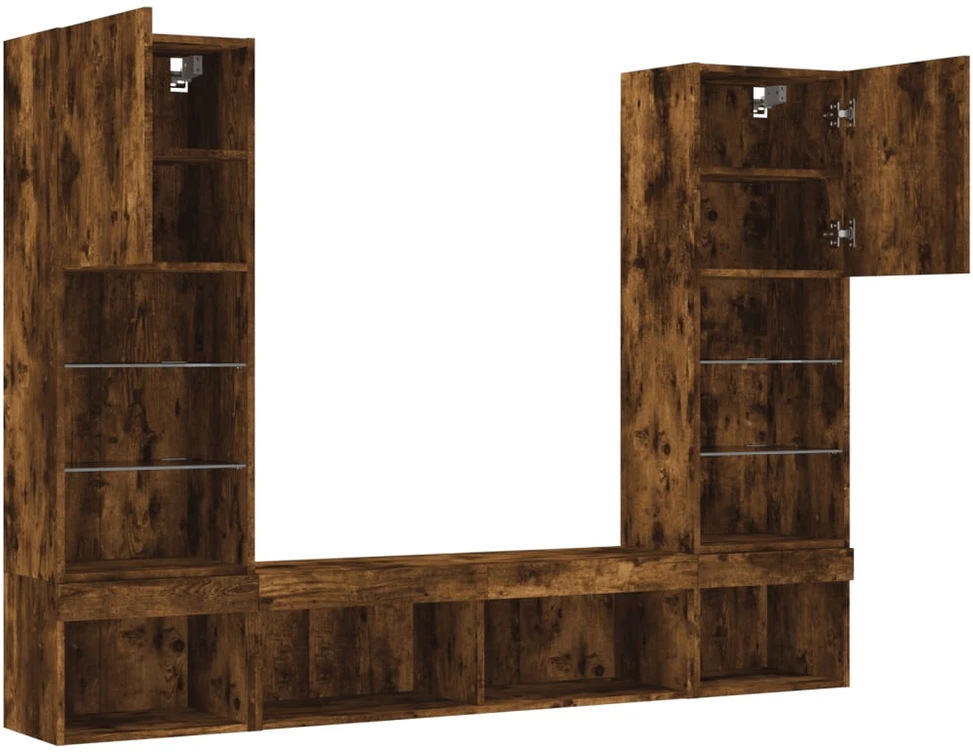 TV staliukas Sieninė TV sekcija su LED, 5 dalių, dūminio ąžuolo, mediena