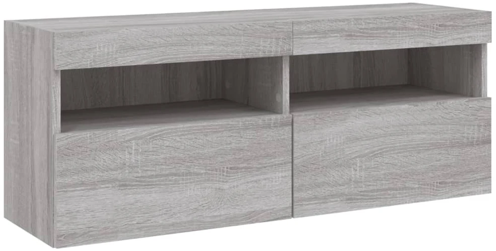 TV staliukas Sieninė TV sekcija su LED, 5 dalių, pilka ąžuolo, mediena