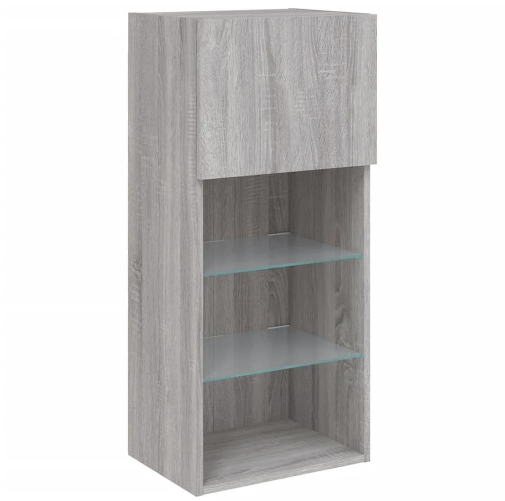 TV staliukas Sieninė TV sekcija su LED, 5 dalių, pilka ąžuolo, mediena