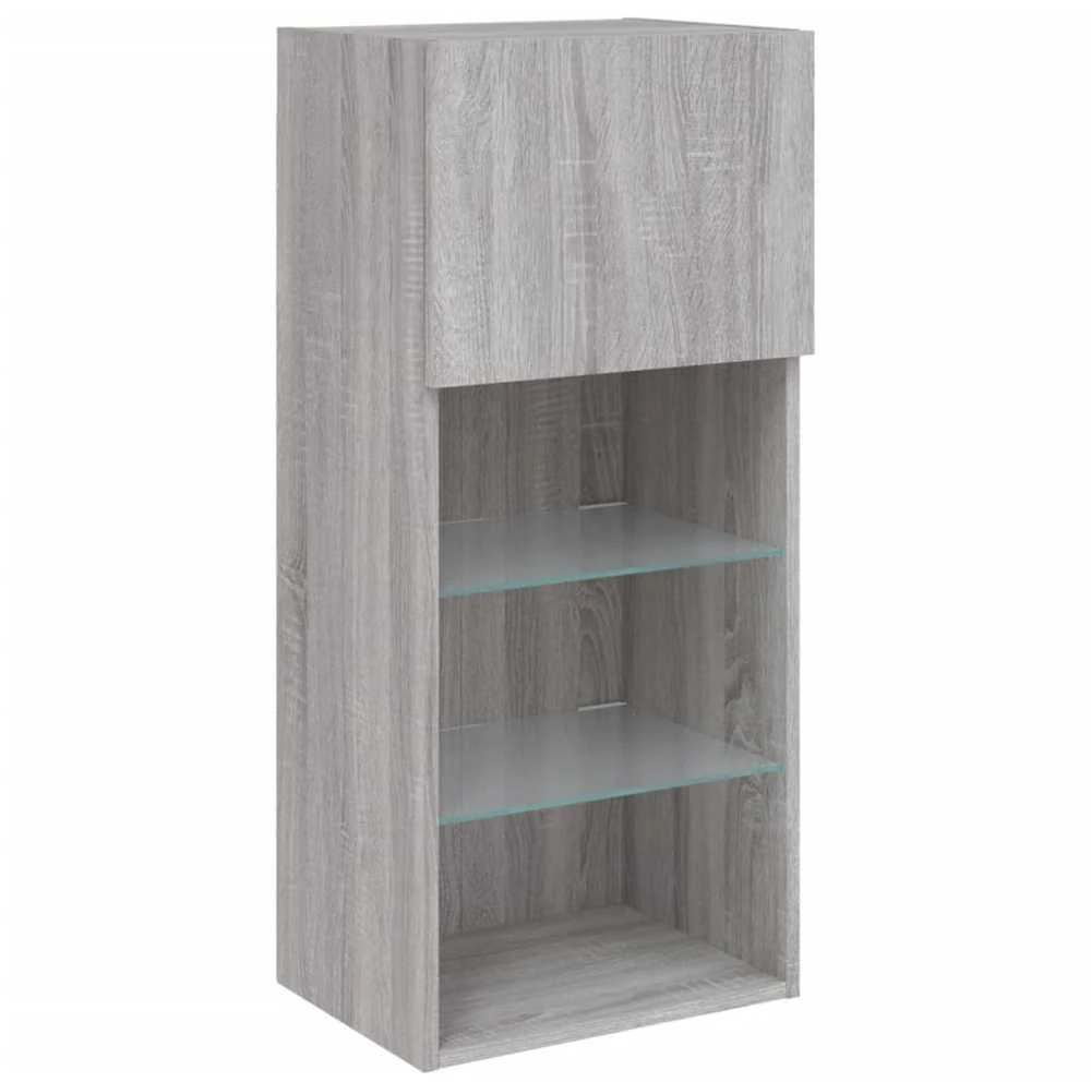 TV staliukas Sieninė TV sekcija su LED, 5 dalių, pilka ąžuolo, mediena