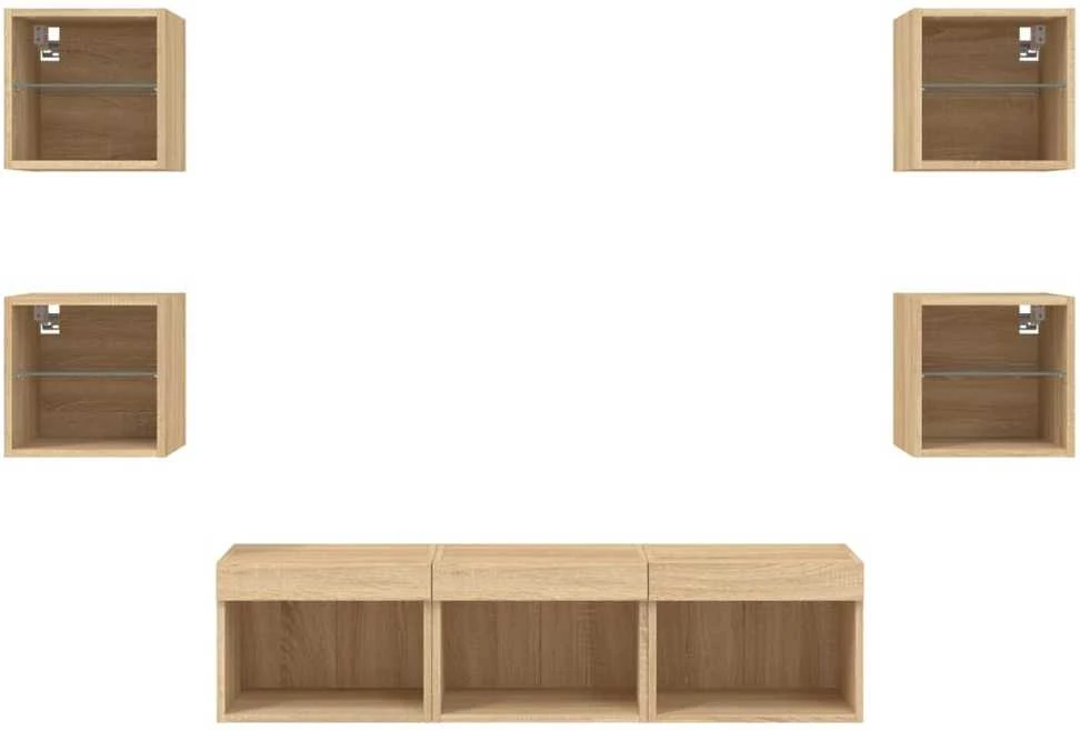 TV staliukas Sieninė TV sekcija su LED, 7 dalių, ąžuolo, apdirbta mediena