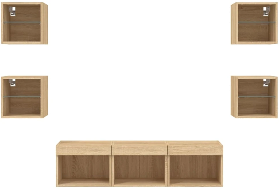 TV staliukas Sieninė TV sekcija su LED, 7 dalių, ąžuolo, apdirbta mediena