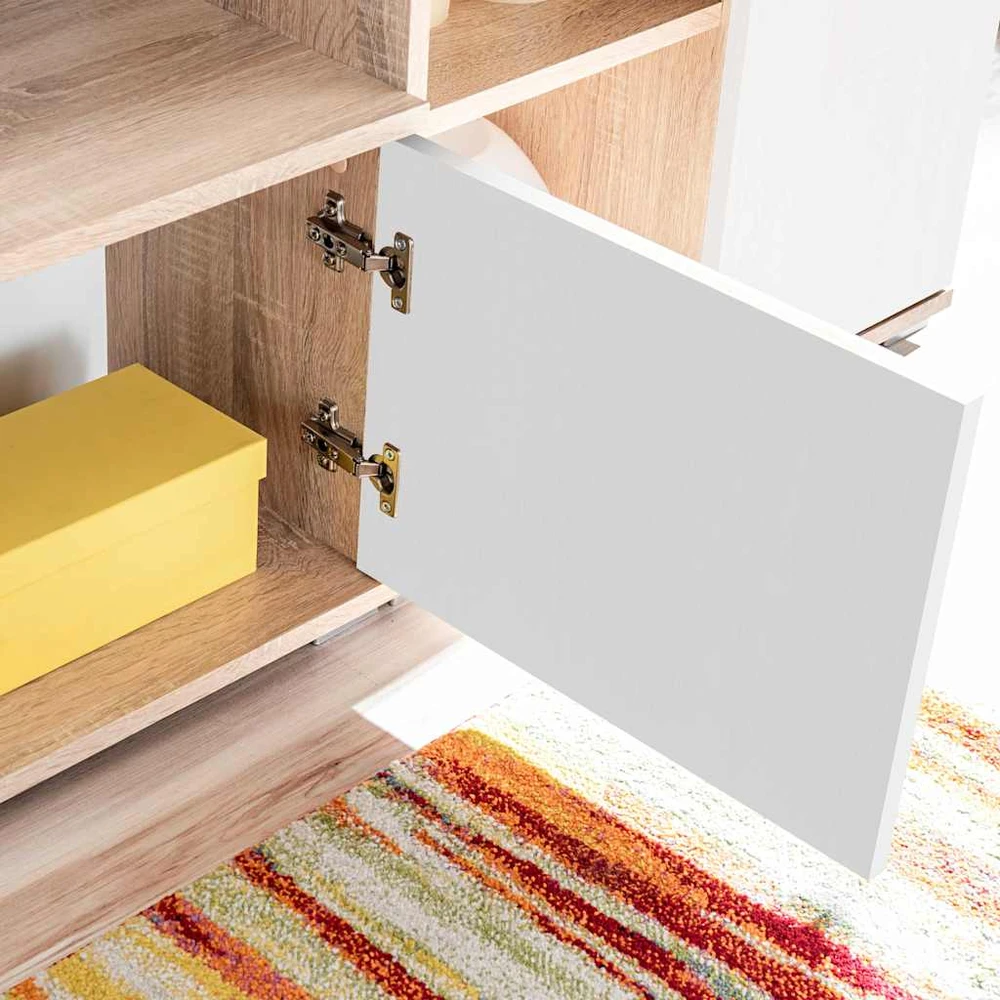 TV staliukas Sieninė TV sekcija su LED švies., Sonoma ąžuolo mediena, balta
