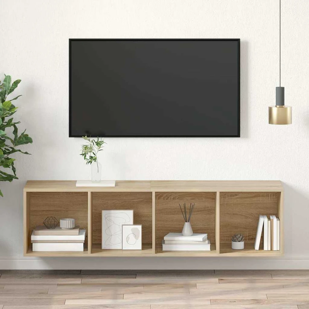 TV staliukas Prie sienos montuojama TV spintelė, ąžuolo, 37x37x142,5cm, MDP