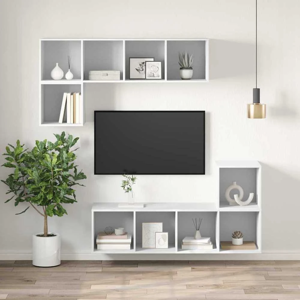 TV staliukas Sieninė TV spintelė, balta, 37x37x107cm, apdirbta mediena