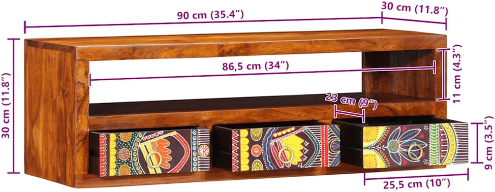 Sieninė TV spintelė Daugiaspalvė 90x30x30 Akacijos masyvo