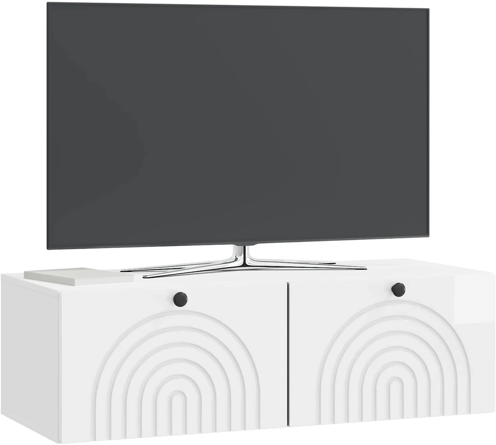 TV staliukas Sieninė TV spintelė Itin blizgi balta 98 x 41 x 30 cm