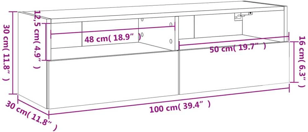 TV staliukas Sieninė TV spintelė, pilka ąžuolo, 100x30x30cm, mediena