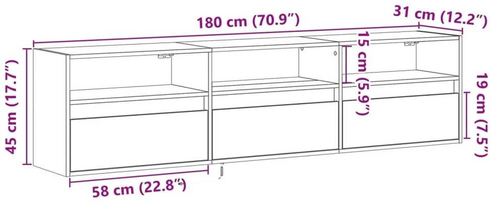 TV staliukas Sieninė TV spintelė su LED lemputėmis, ąžuolo, 180x31x45cm