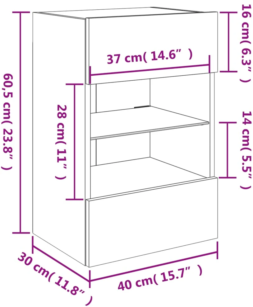 TV staliukas Sieninė TV spintelė su LED lemputėmis, ąžuolo, 40x30x60,5cm