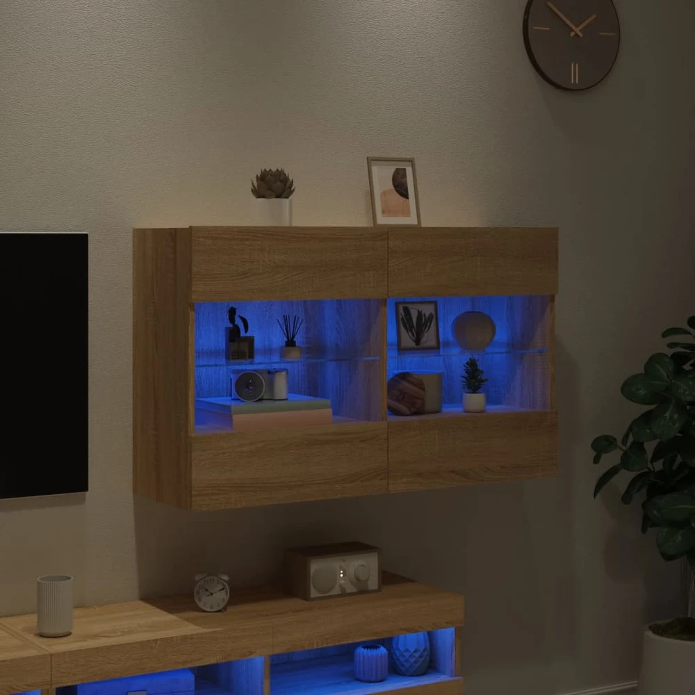 TV staliukas Sieninė TV spintelė su LED lemputėmis, ąžuolo, 98,5x30x60,5cm