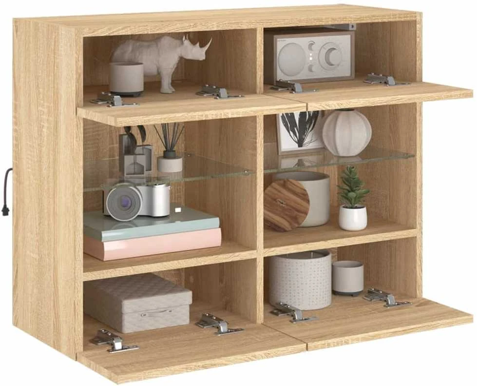 TV staliukas Sieninė TV spintelė su LED lemputėmis, ąžuolo, 78,5x30x60,5cm