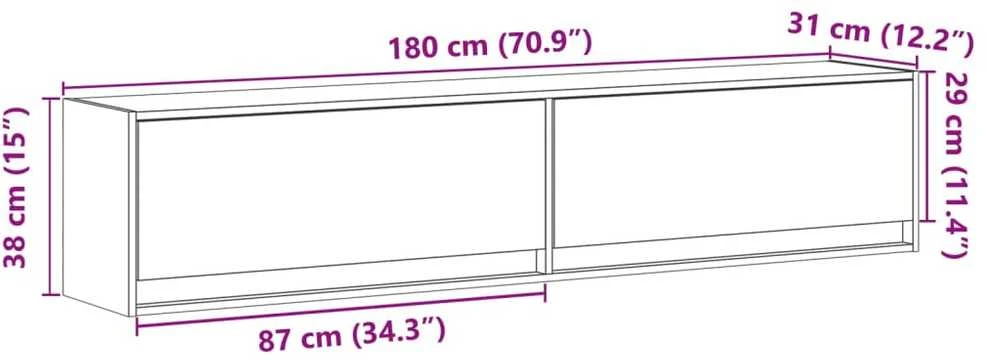 TV staliukas Sieninė TV spintelė su LED lemputėmis, ąžuolo, 180x31x38cm