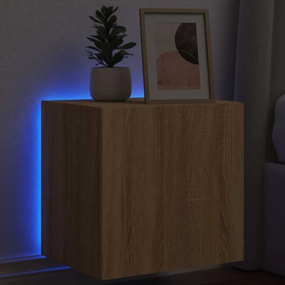 TV staliukas Sieninė TV spintelė su LED lemputėmis, ąžuolo, 40,5x35x40cm