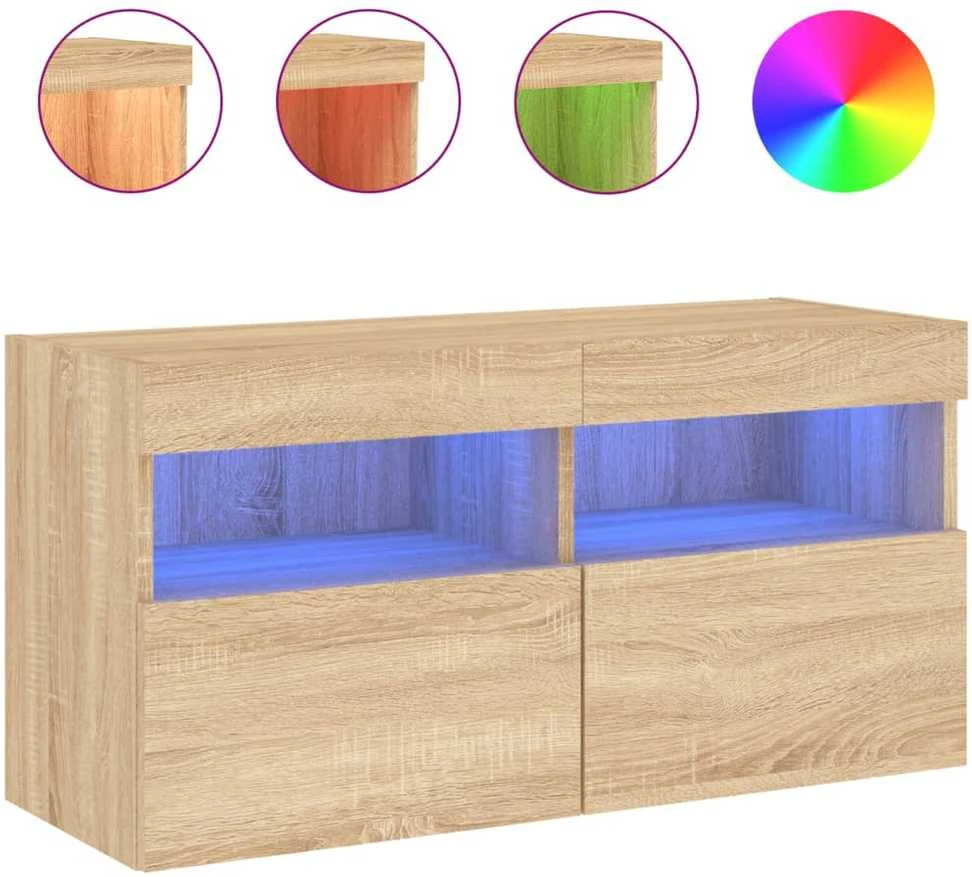 TV staliukas Sieninė TV spintelė su LED lemputėmis, ąžuolo, 80x30x40cm