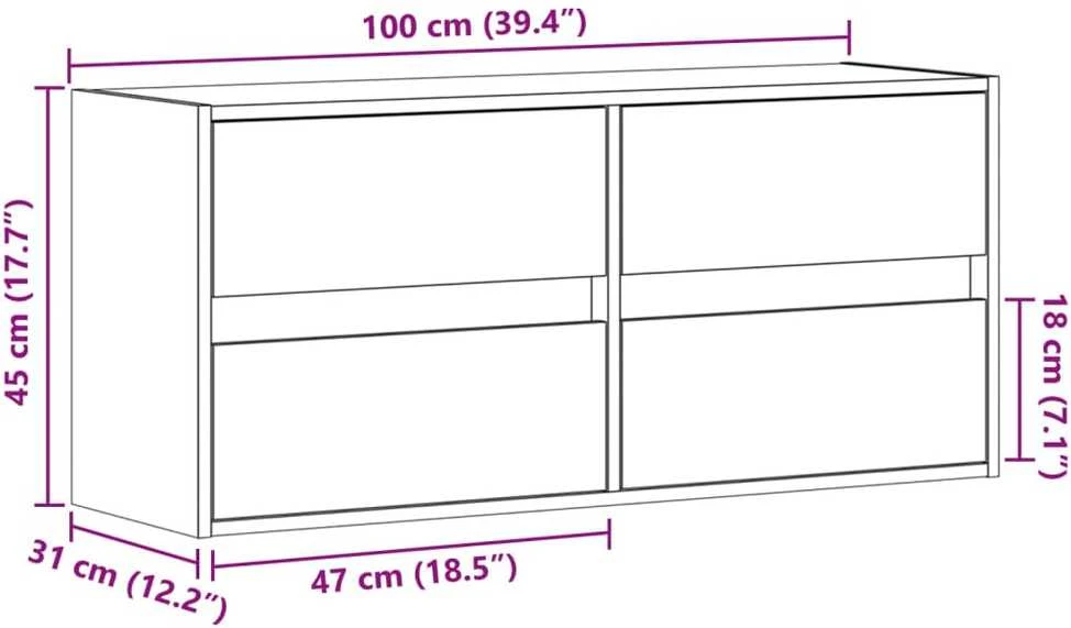 TV staliukas Sieninė TV spintelė su LED lemputėmis, ąžuolo, 100x31x45cm